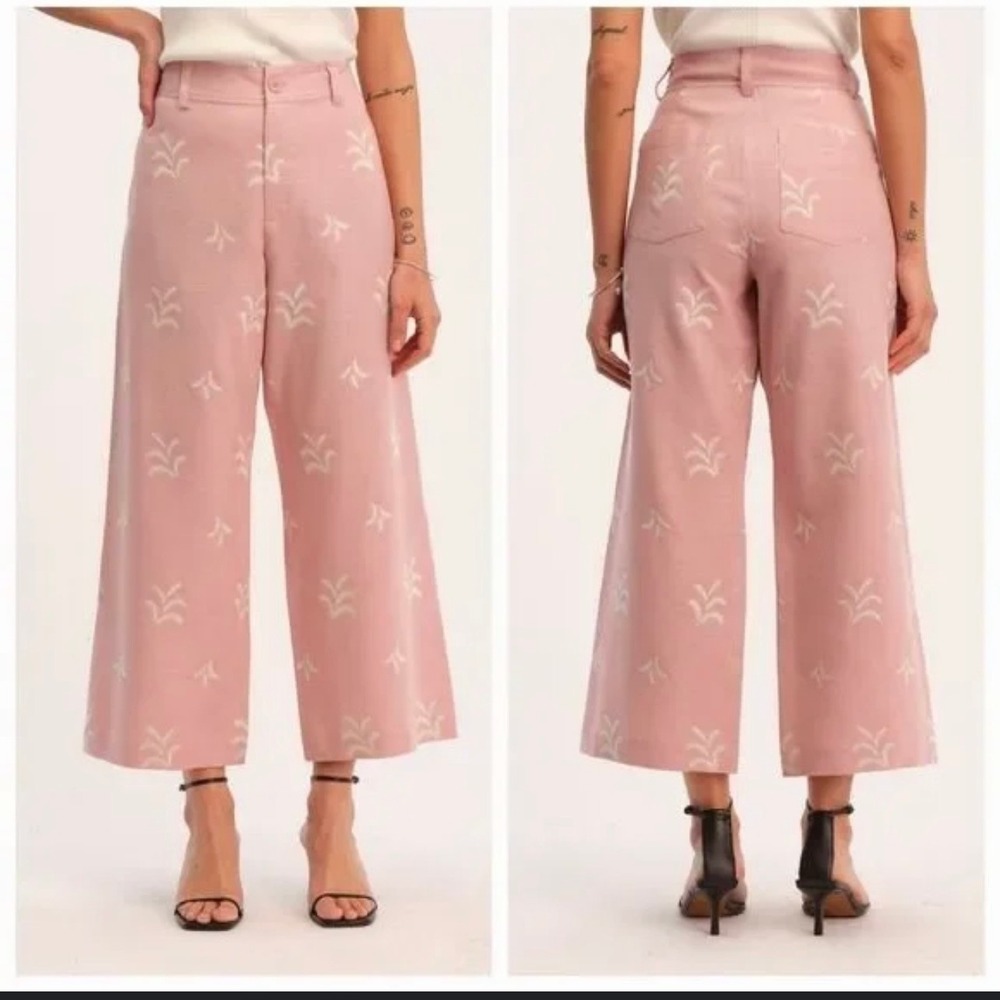 Elie Tahari Womens Viscose-Linen Soft‎ Mauve Embroidered Wide Leg Pants - Size 6